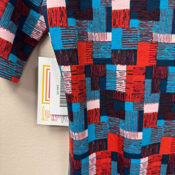 LuLaRoe Julia Dress Navy, Red, Blue Geometric Pattern NWT size XS - Picture 3 of 11